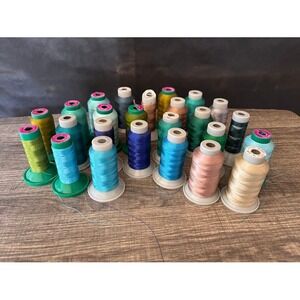 Lot of 20+ Machine Embroidery Thread Spools 1000M - Blues Teals Greens 40wt